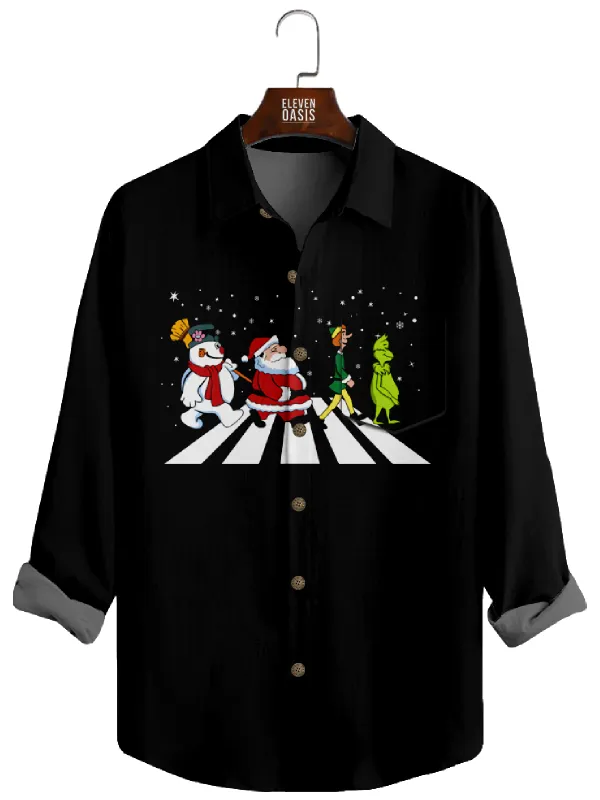 Men's Christmas Santa Crossing Road Long Sleeve Shirt sold by Eleven Oasis