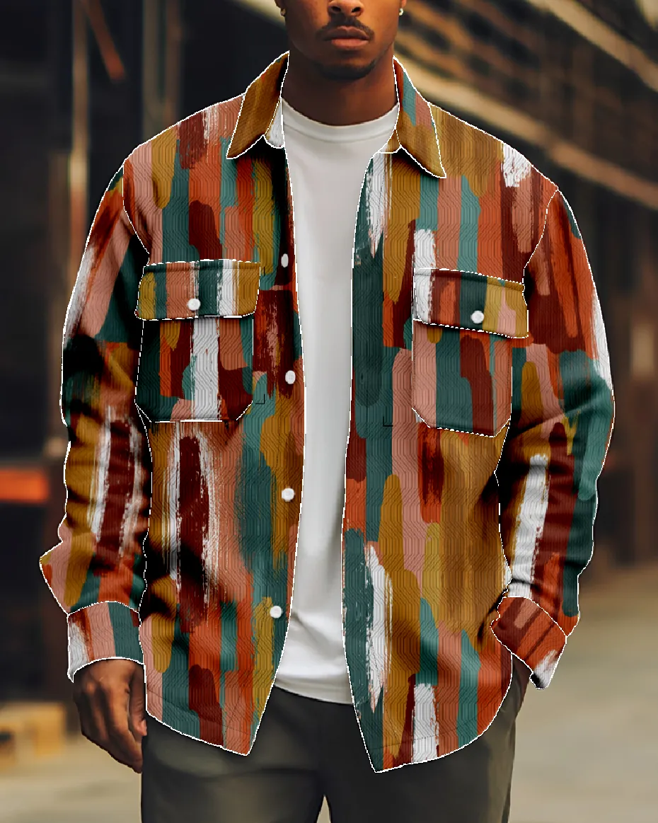 Men's Everyday Brush Stroke Stripes Long Sleeve Shirt sold by Eleven Oasis