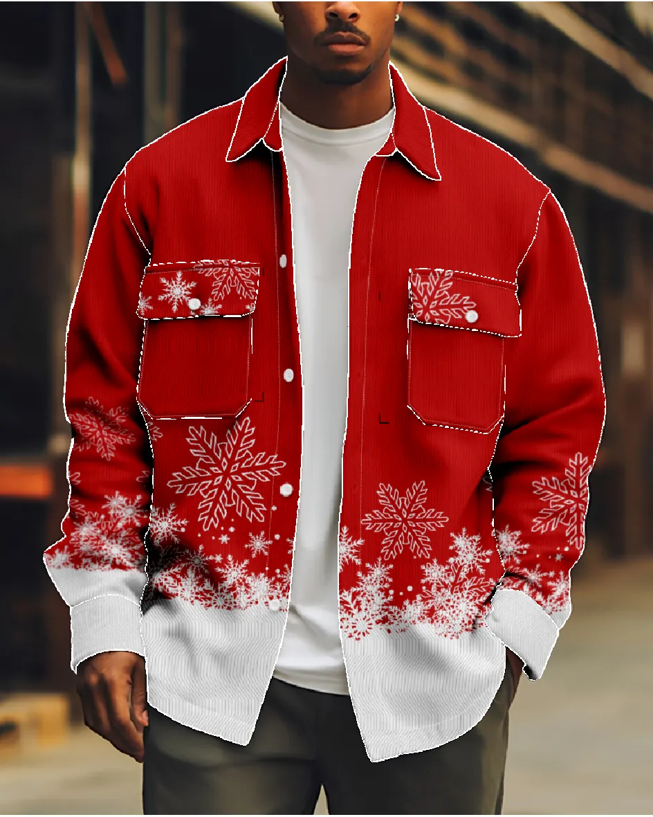 Men's Christmas Snowflakes Long Sleeve Shirt sold by Eleven Oasis
