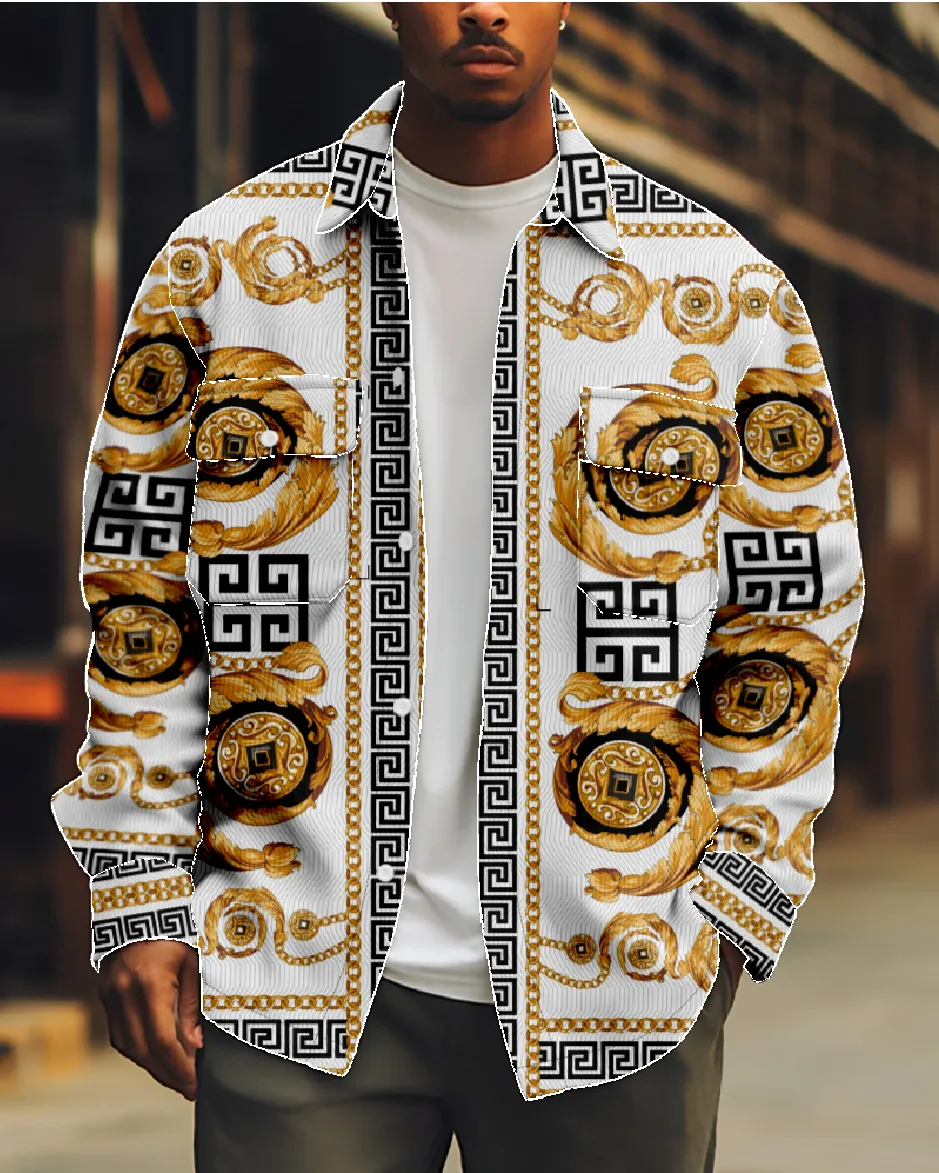 Men's Baroque Chain Pattern Long Sleeve Shirt sold by Eleven Oasis