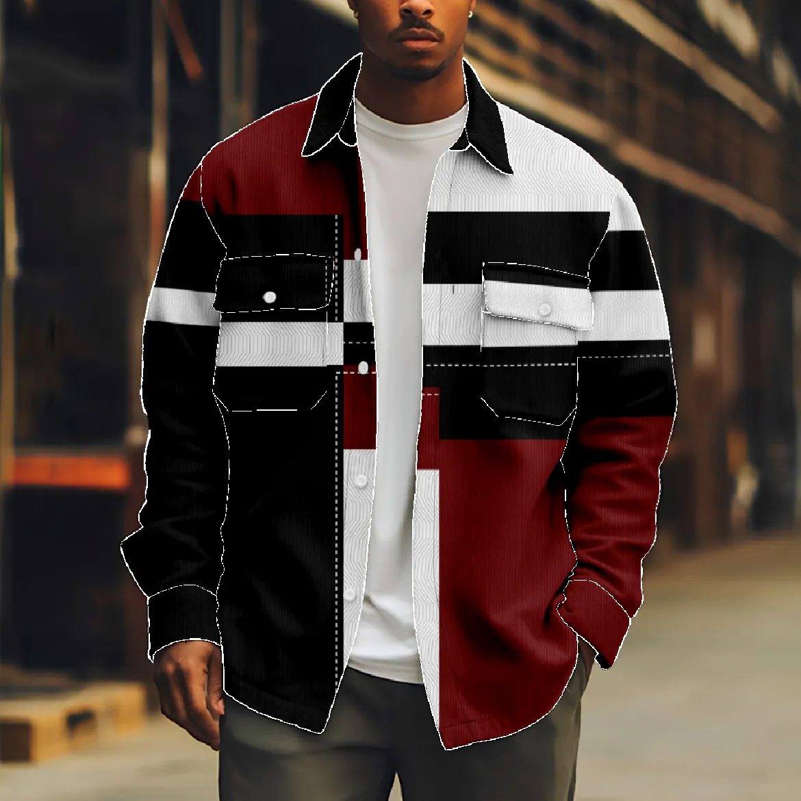 Men's Modern Everyday Striped Long Sleeve Shirt sold by Eleven Oasis