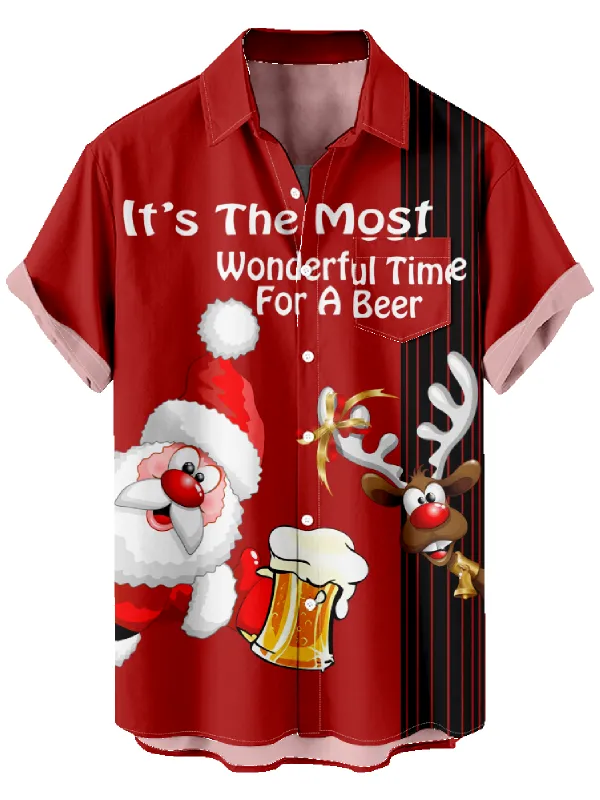 Men's Santa Beer Time Short Sleeve Shirt sold by Eleven Oasis