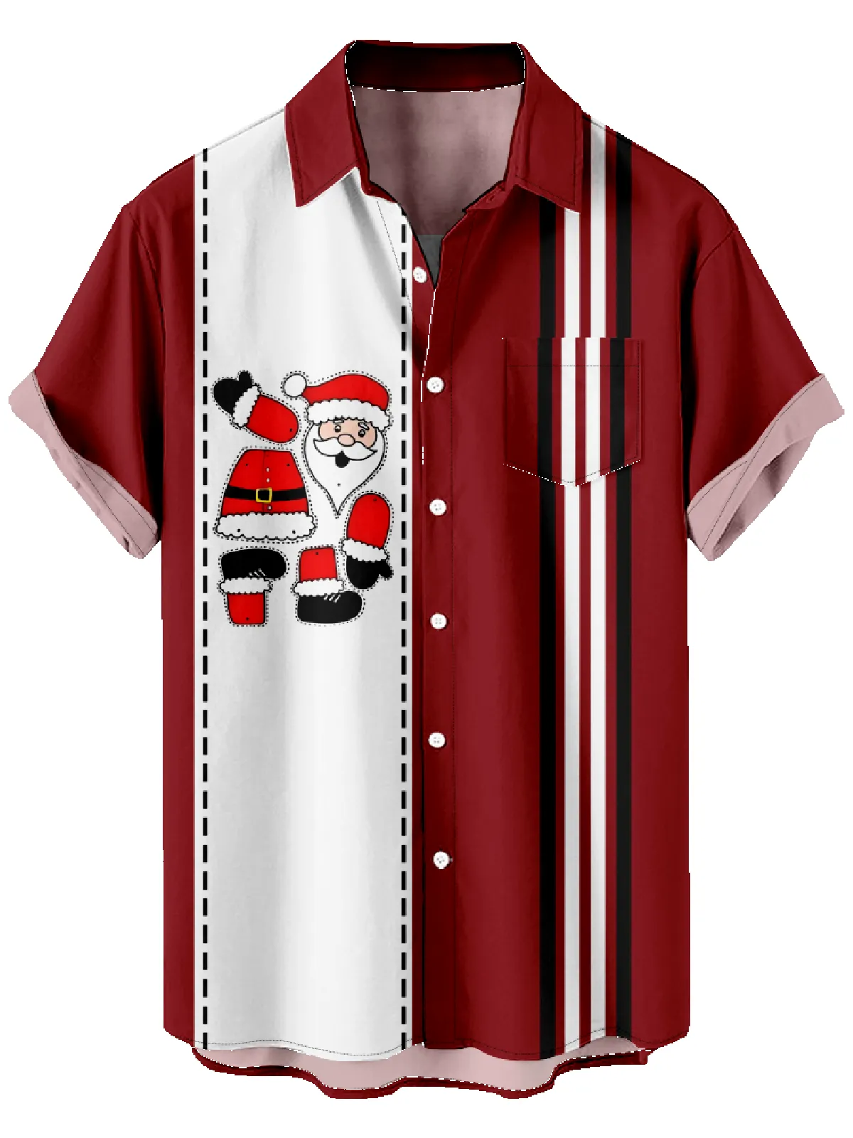 Men's Christmas Striped Santa Cut-Out Short Sleeve Shirt sold by Eleven Oasis