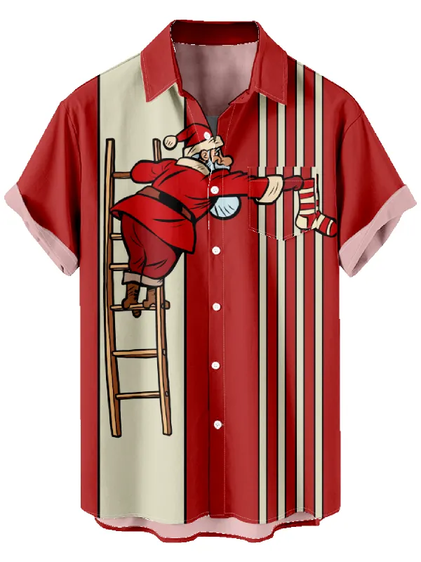Men's Santa's Ladder Christmas Short Sleeve Shirt sold by Eleven Oasis