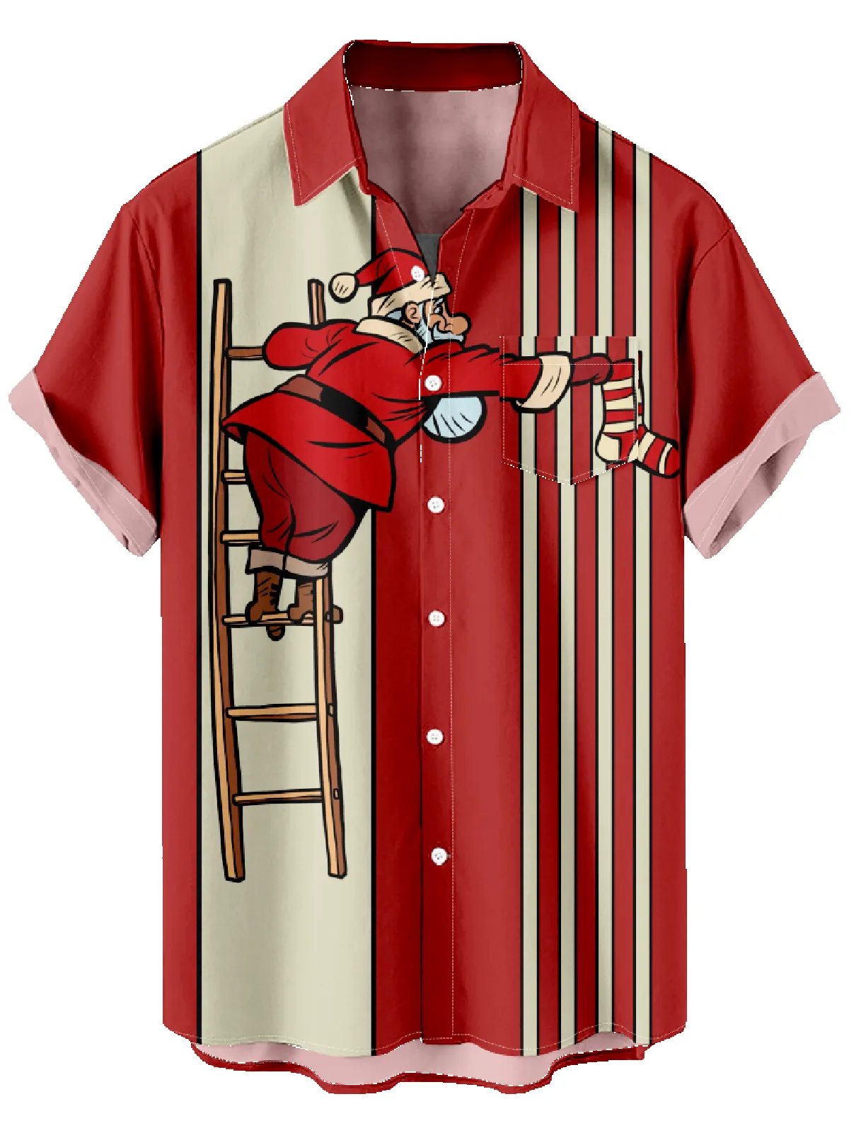 Men's Santa's Ladder Christmas Short Sleeve Shirt sold by Eleven Oasis