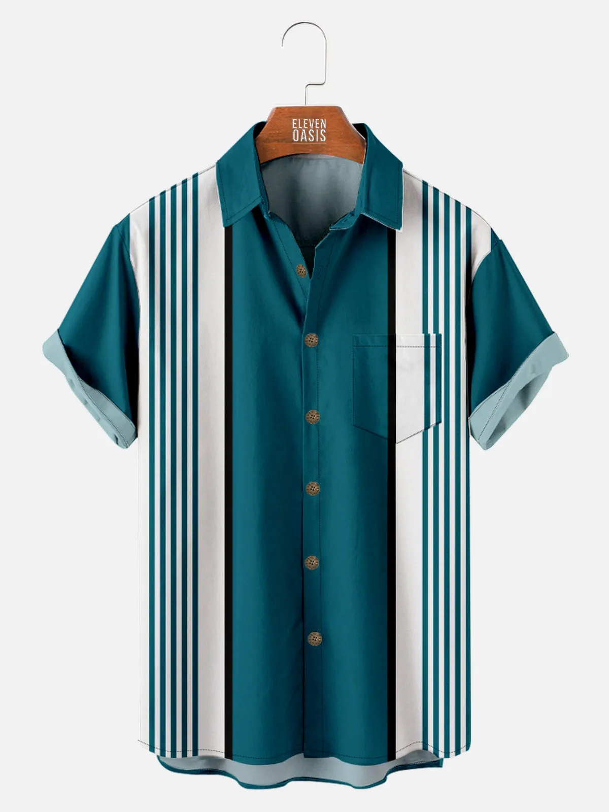 Men's Classic Striped Bowling Short Sleeve Shirt sold by Eleven Oasis