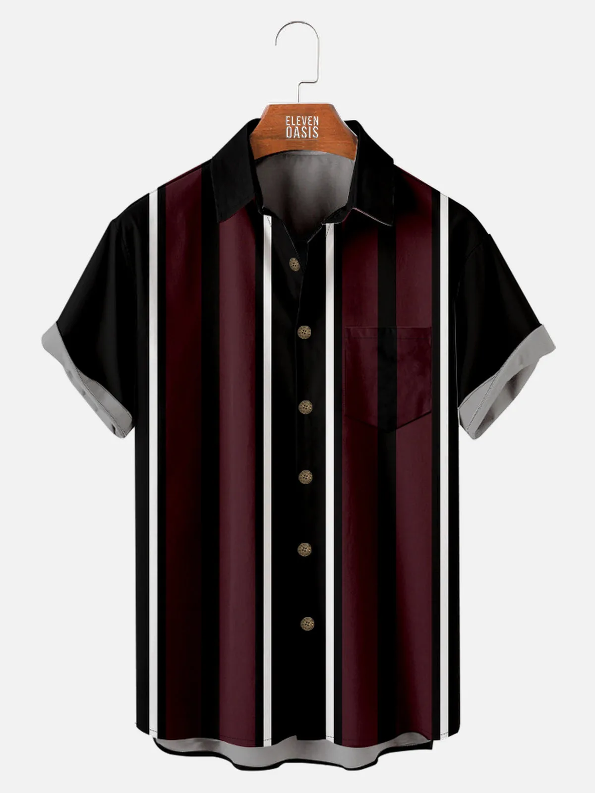 Men's Bold Vertical Striped Bowling Short Sleeve Shirt sold by Eleven Oasis