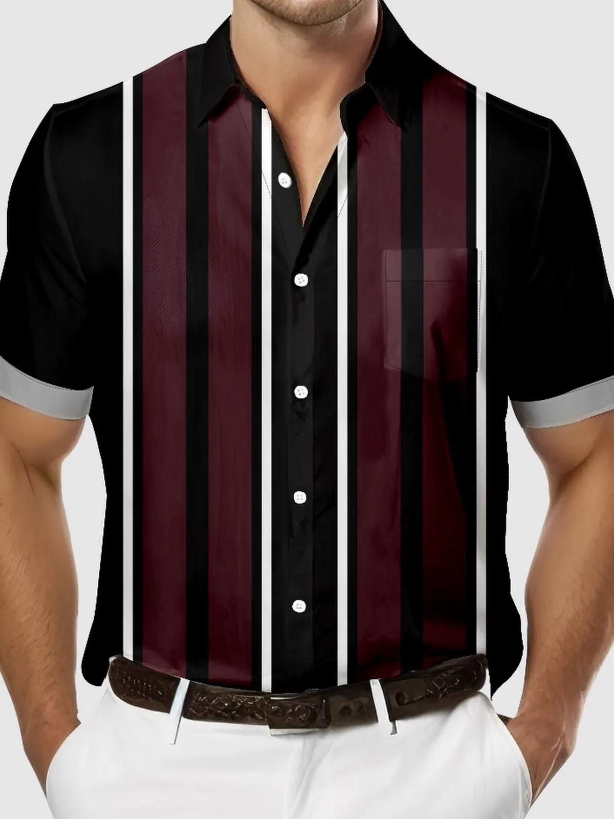 Men's Bold Vertical Striped Bowling Short Sleeve Shirt sold by Eleven Oasis product image thumbnail 3