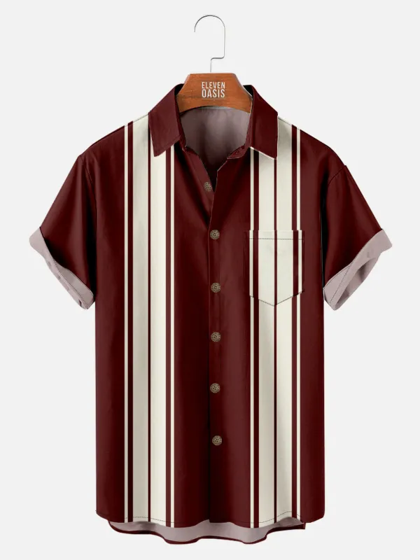 Men's Classic Striped Bowling Short Sleeve Shirt sold by Eleven Oasis