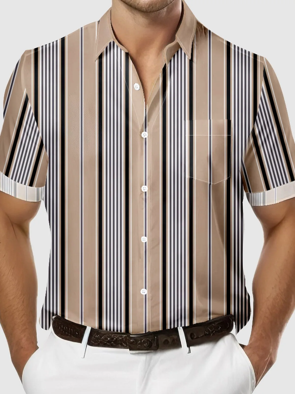 Men's Casual Everyday Striped Short Sleeve Shirt sold by Eleven Oasis product image thumbnail 3