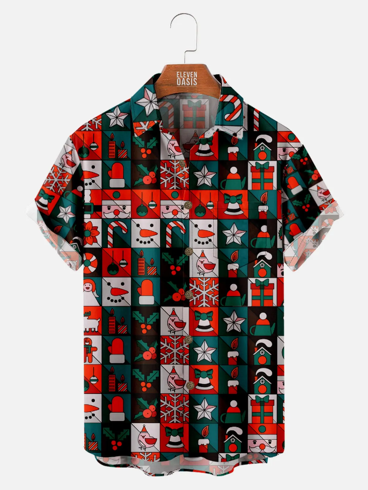 Men's Christmas Patchwork Short Sleeve Shirt sold by Eleven Oasis