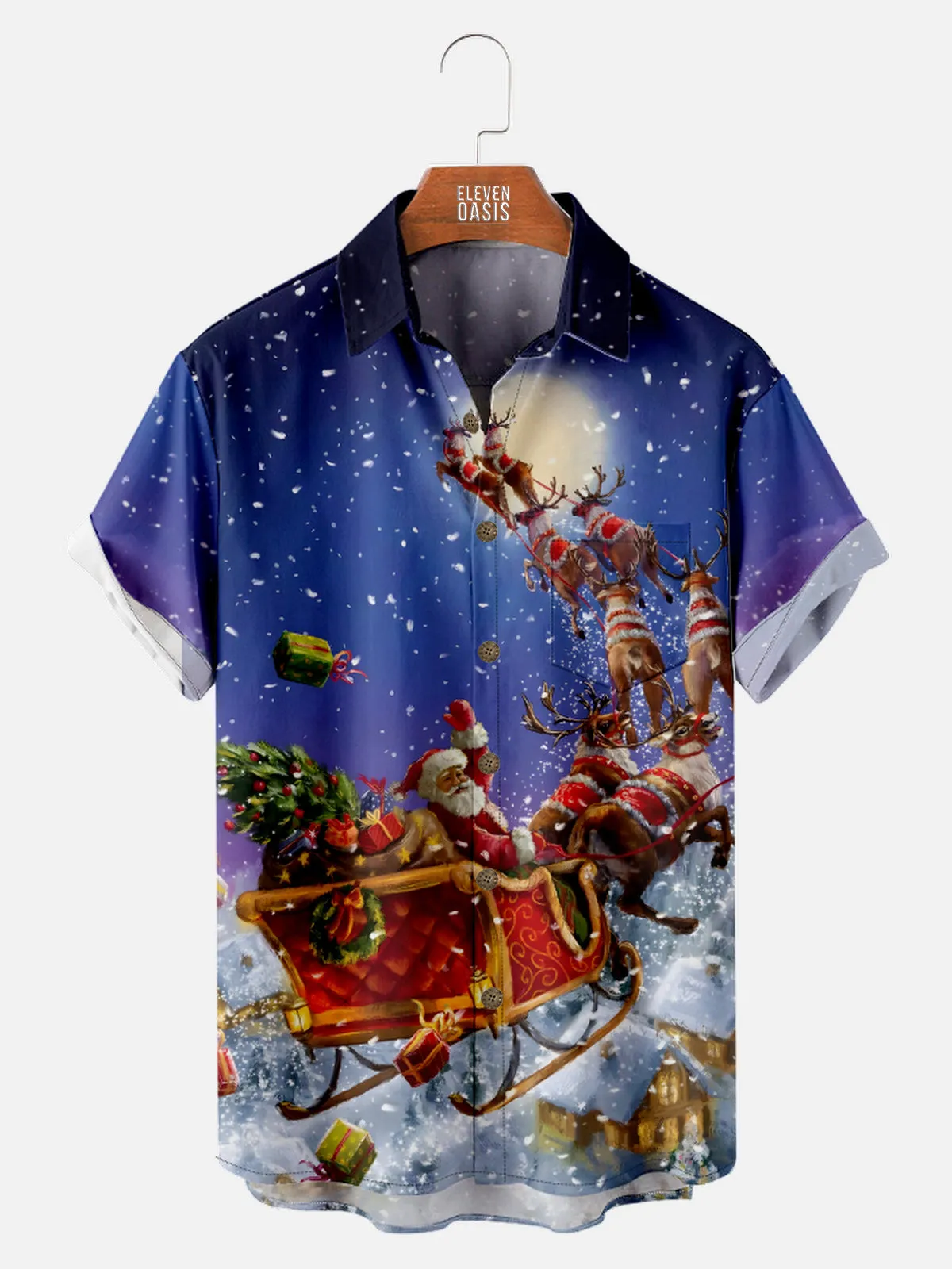 Men's Santa's Sleigh Ride Christmas Short Sleeve Shirt sold by Eleven Oasis