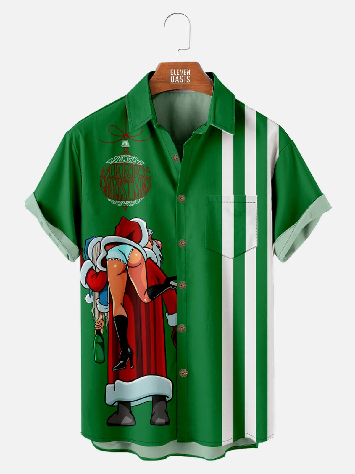 Men's Naughty Santa Christmas Bowling Short Sleeve Shirt sold by Eleven Oasis