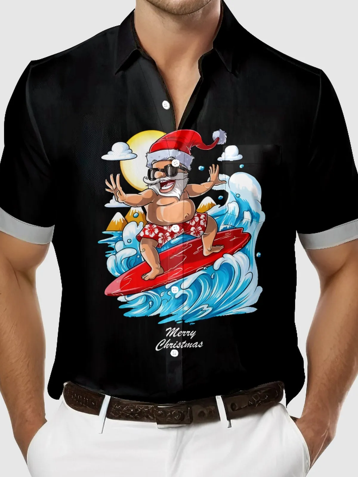 Men's Surfing Santa Merry Christmas Short Sleeve Shirt sold by Eleven Oasis product image thumbnail 3