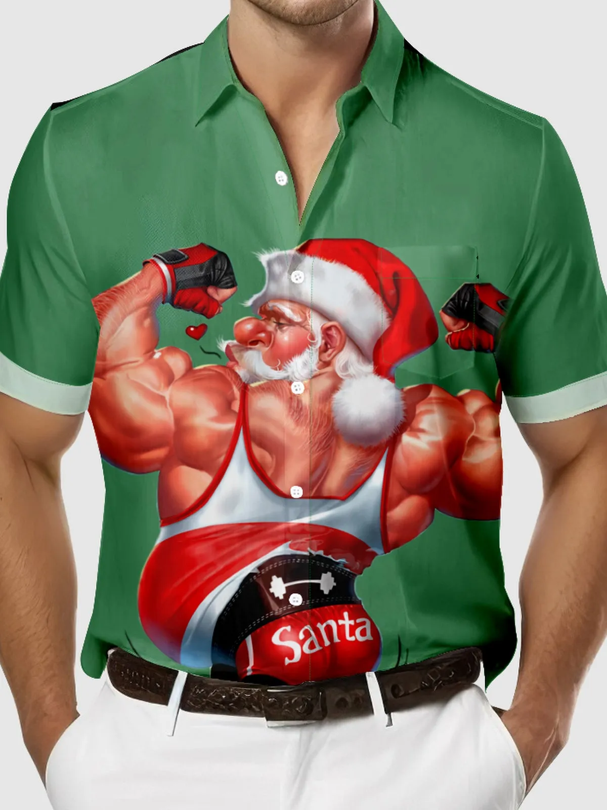 Men's Muscular Santa Christmas Short Sleeve Shirt sold by Eleven Oasis product image thumbnail 3