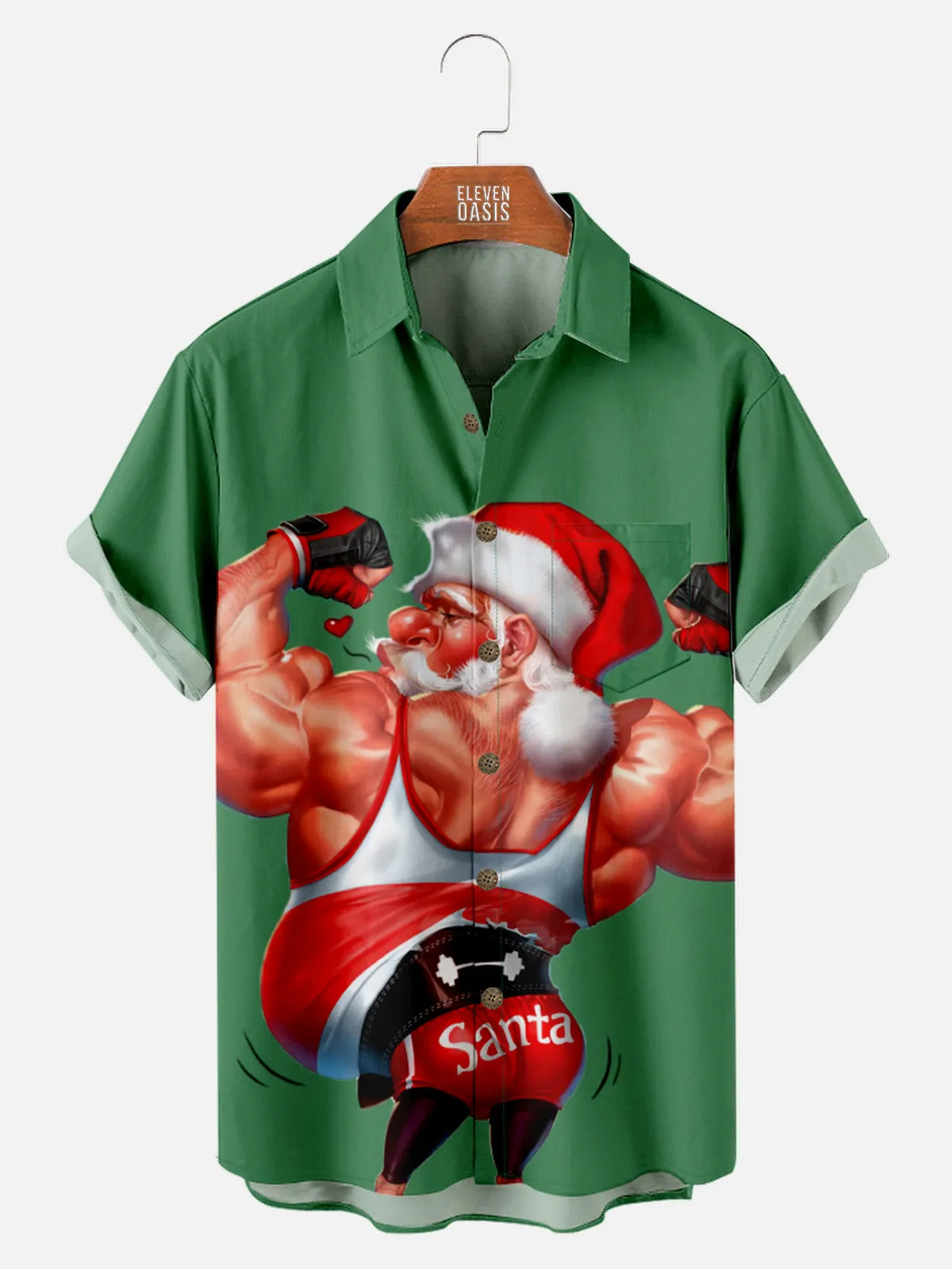 Men's Muscular Santa Christmas Short Sleeve Shirt sold by Eleven Oasis