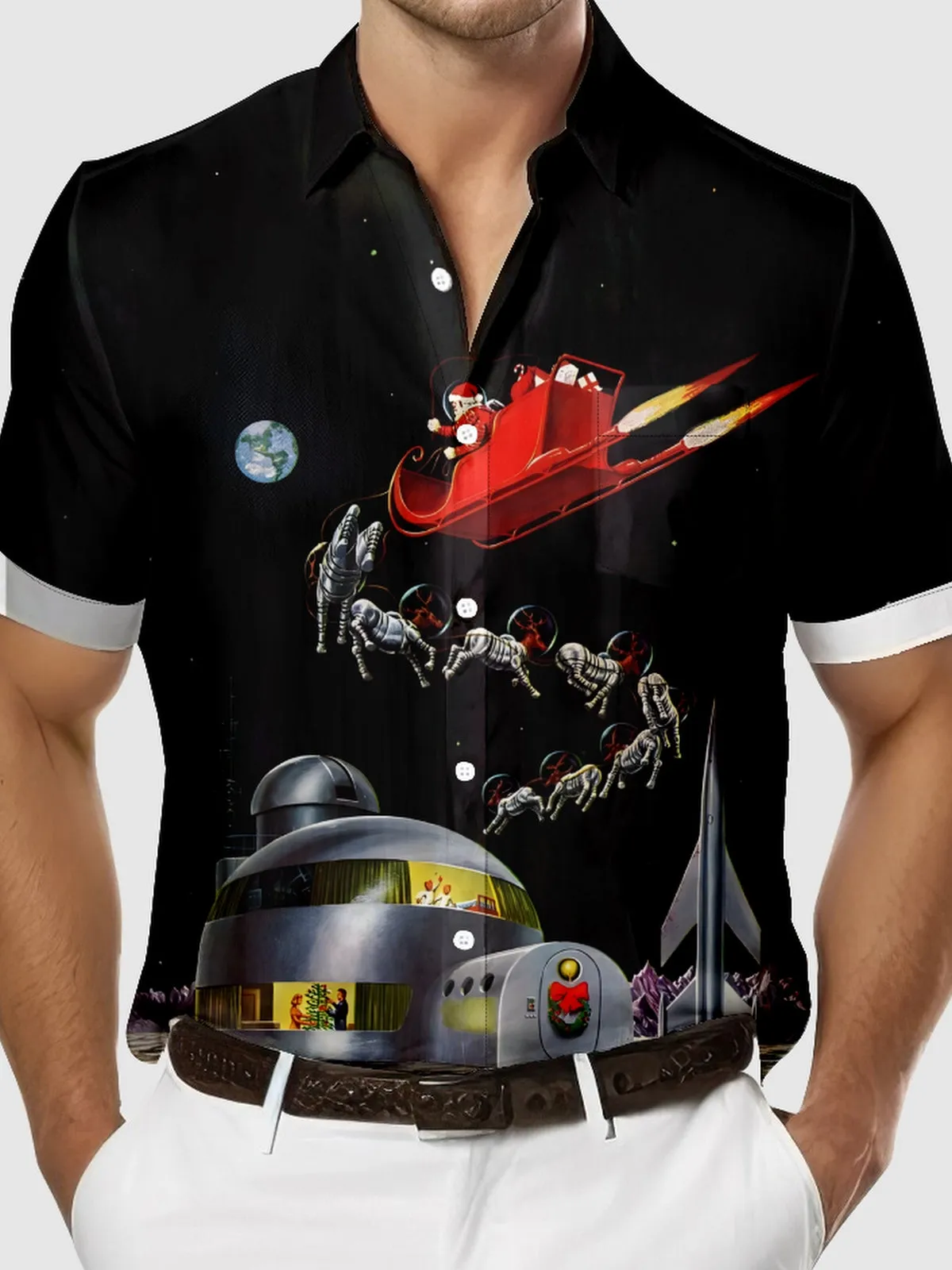 Men's Santa's Galactic Reindeer Christmas Short Sleeve Shirt sold by Eleven Oasis product image thumbnail 3