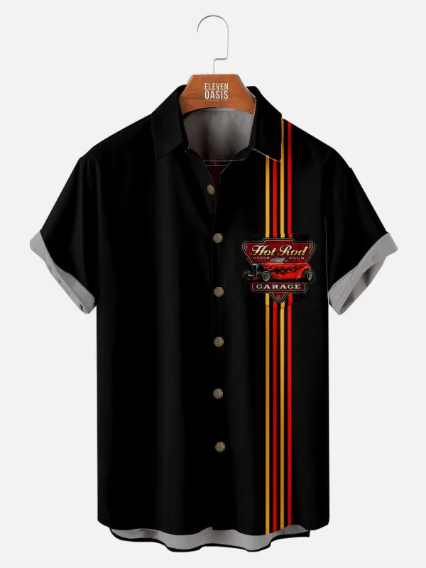 Men's Hot Rod Garage Racing Stripe Short Sleeve Shirt sold by Eleven Oasis