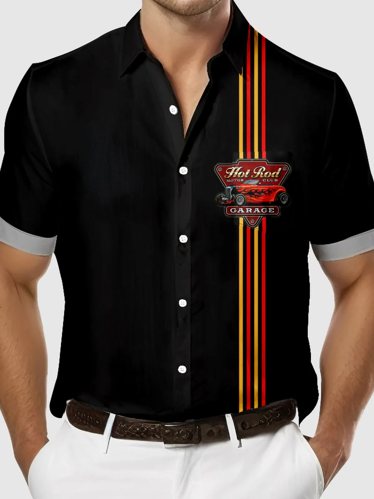 Men's Hot Rod Garage Racing Stripe Short Sleeve Shirt sold by Eleven Oasis product image thumbnail 3