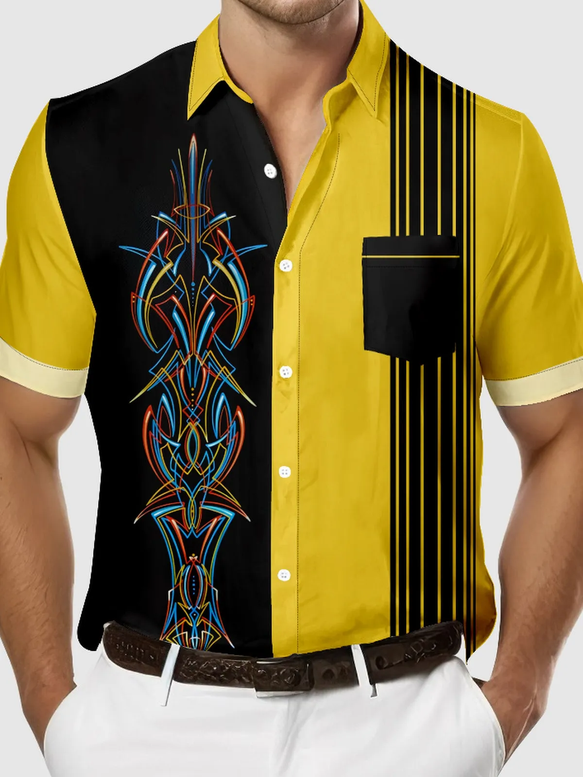 Men's Classic Hot Rod Pinstripe Panel Short Sleeve Shirt sold by Eleven Oasis product image thumbnail 3