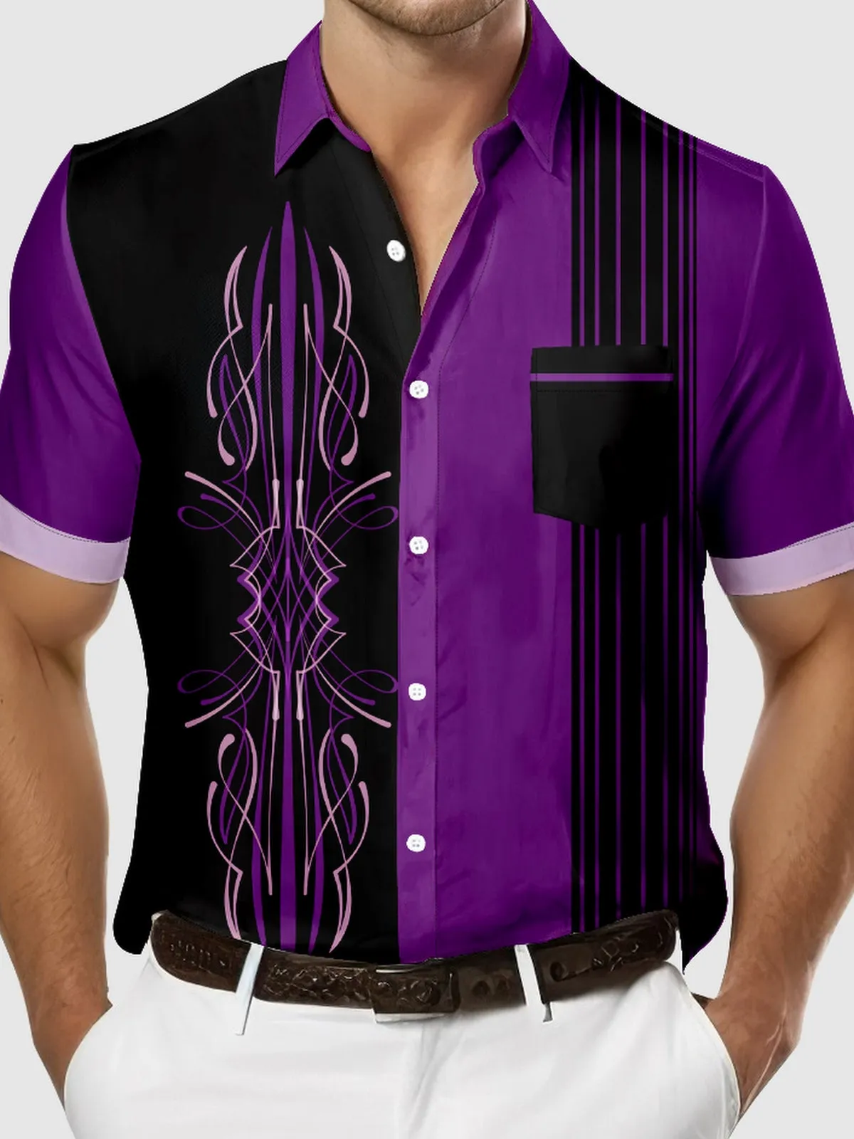Men's Automotive Pinstripe Design with Stripes Short Sleeve Shirt sold by Eleven Oasis product image thumbnail 3