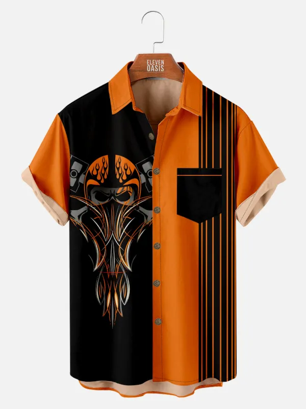 Men's Automotive Skull Pinstripe Design with Stripes Short Sleeve Shirt sold by Eleven Oasis
