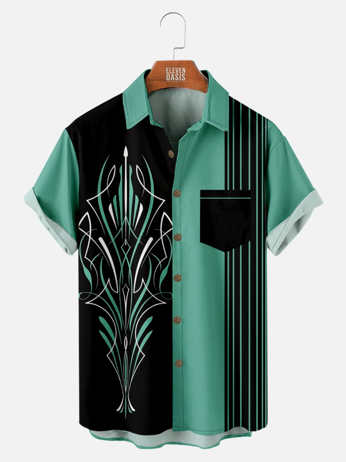 Men's Retro Pinstripe Racing Panel Short Sleeve Shirt sold by Eleven Oasis
