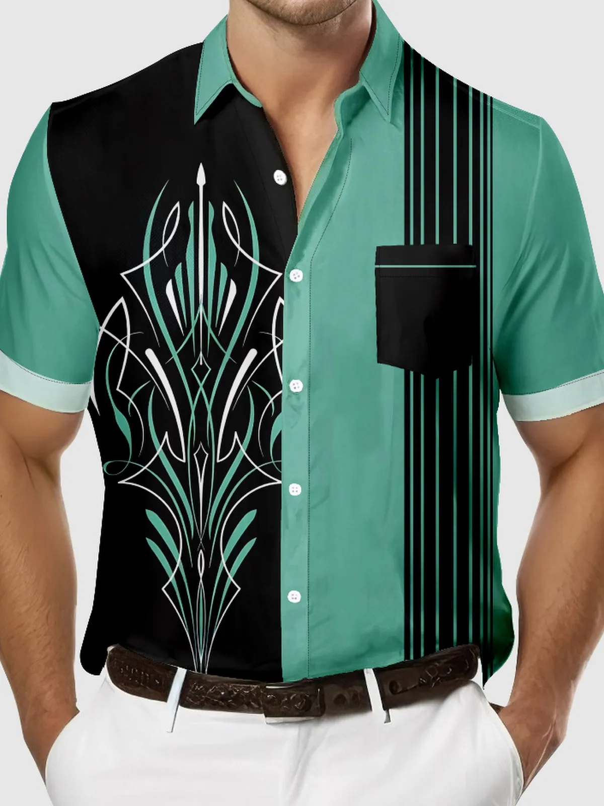 Men's Retro Pinstripe Racing Panel Short Sleeve Shirt sold by Eleven Oasis product image thumbnail 3