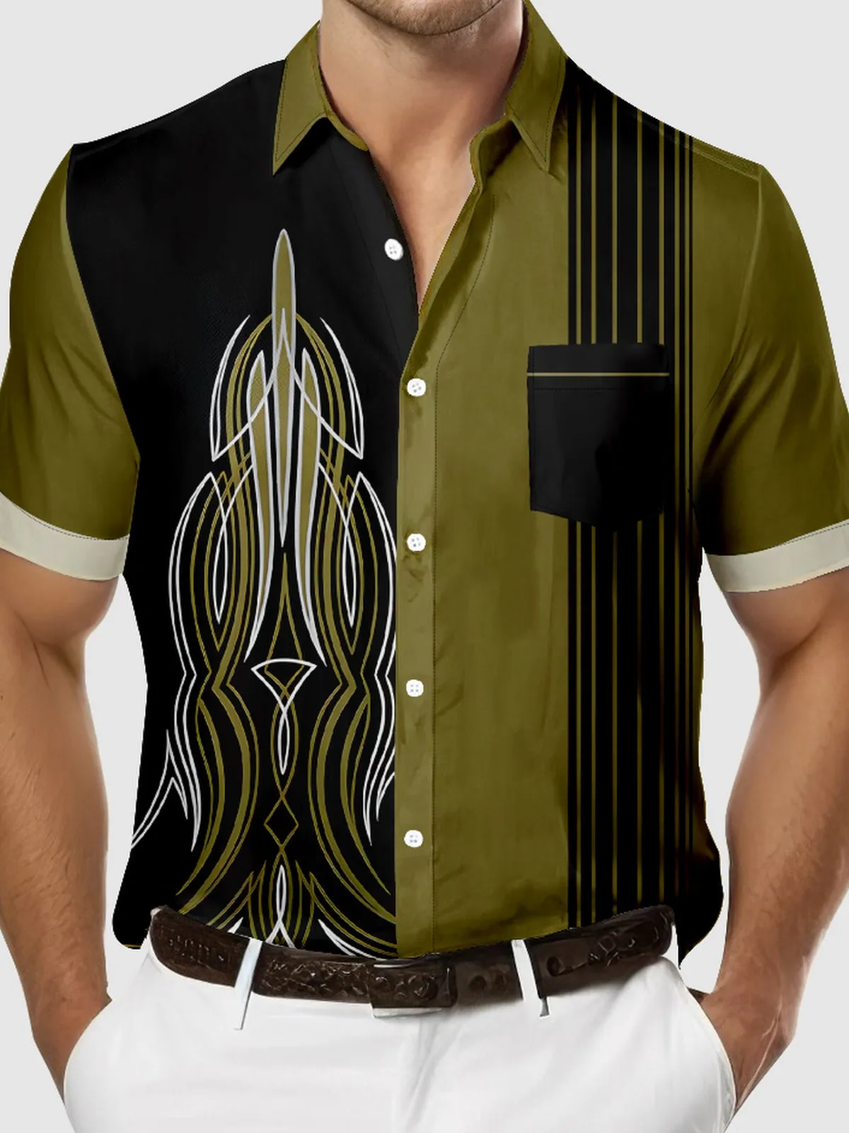 Men's Automotive Pinstripe Design with Stripes Short Sleeve Shirt sold by Eleven Oasis product image thumbnail 3