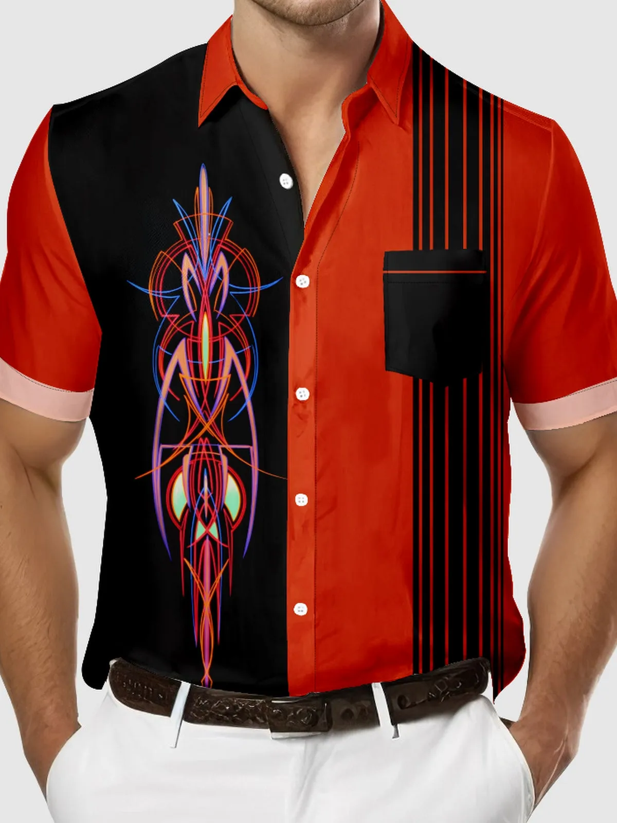 Men's Automotive Pinstripe Design with Stripes Short Sleeve Shirt sold by Eleven Oasis product image thumbnail 3