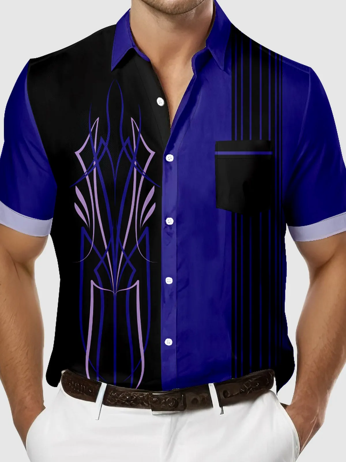 Men's Automotive Pinstripe Design with Stripes Short Sleeve Shirt sold by Eleven Oasis product image thumbnail 3