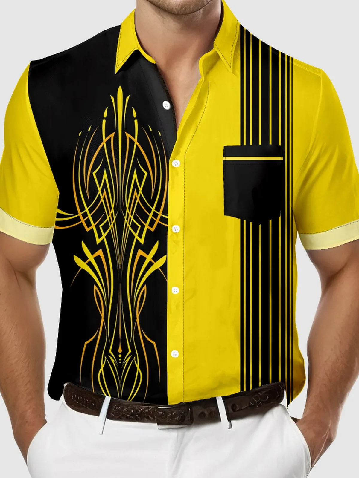 Men's Classic Hot Rod Pinstripe Panel Short Sleeve Shirt sold by Eleven Oasis product image thumbnail 3