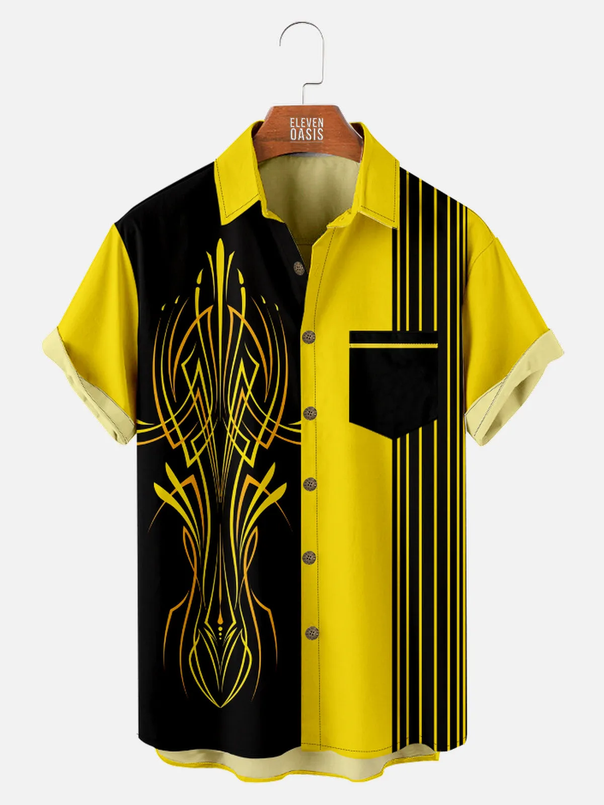 Men's Classic Hot Rod Pinstripe Panel Short Sleeve Shirt sold by Eleven Oasis