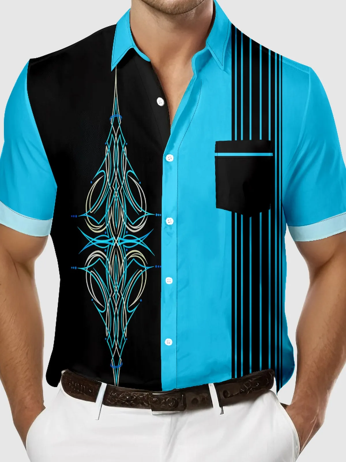 Men's Retro Pinstripe Racing Panel Short Sleeve Shirt sold by Eleven Oasis product image thumbnail 3