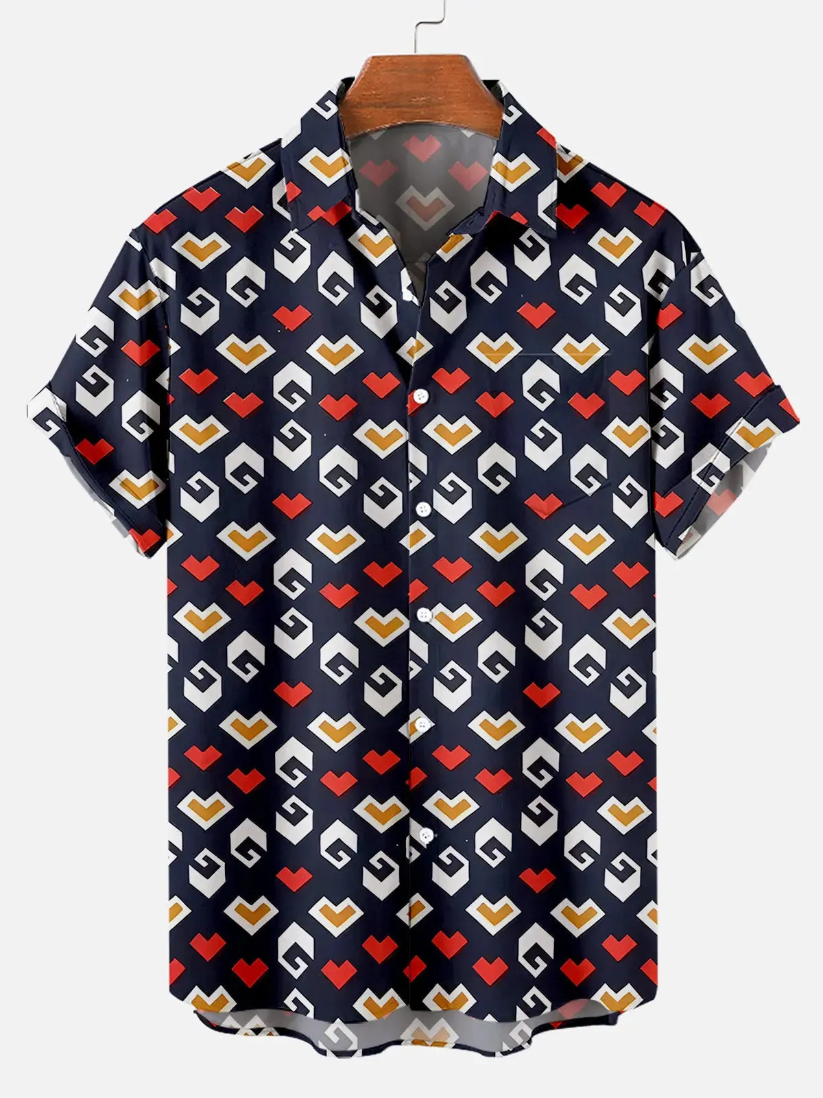Men's Geometric Heart Pattern Short Sleeve Shirt sold by Eleven Oasis