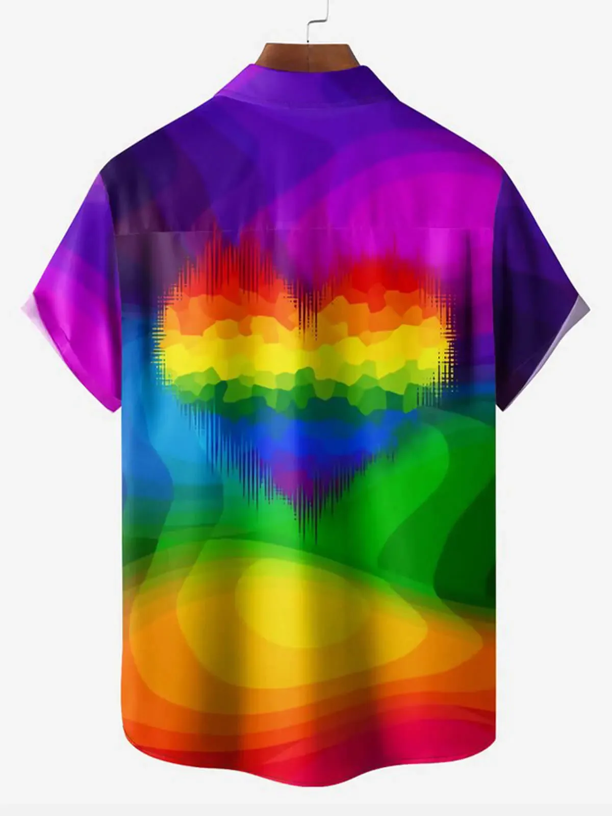 Men's Colorful Rainbow Heart Chest Pocket Short Sleeve Shirt sold by Eleven Oasis product image thumbnail 2