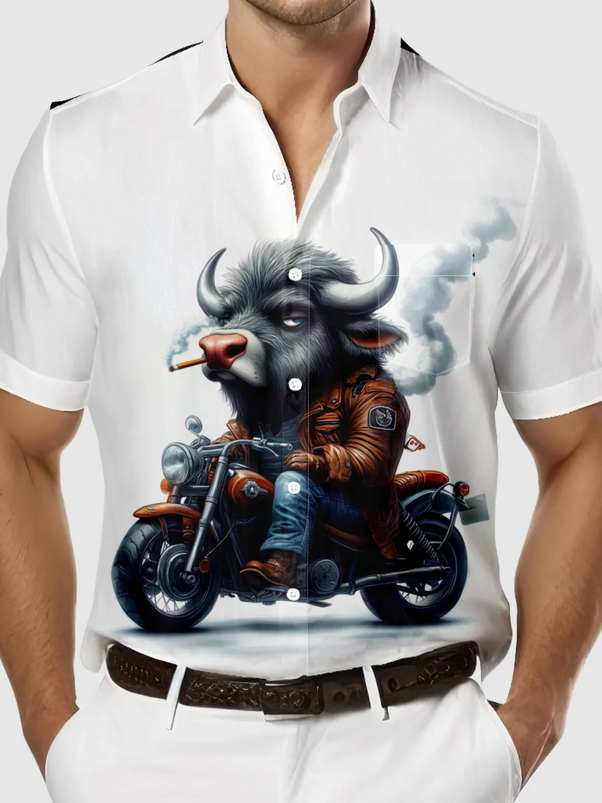 Men's Biker Bull Motorcycle Short Sleeve Shirt sold by Eleven Oasis product image thumbnail 5