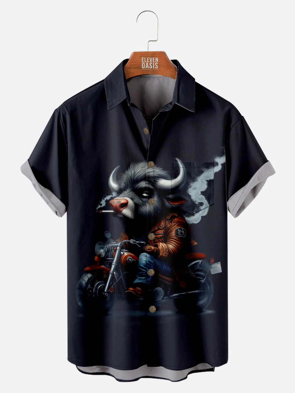 Men's Biker Bull Motorcycle Short Sleeve Shirt sold by Eleven Oasis product image thumbnail 2