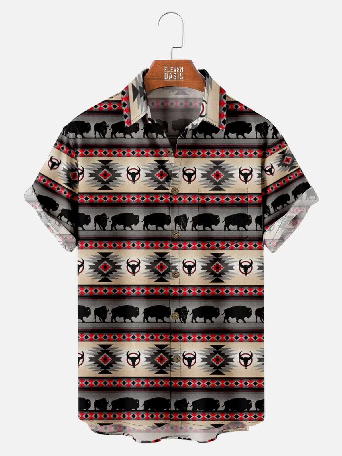 Men's Western Aztec Print Buffalo Short Sleeve Shirt sold by Eleven Oasis