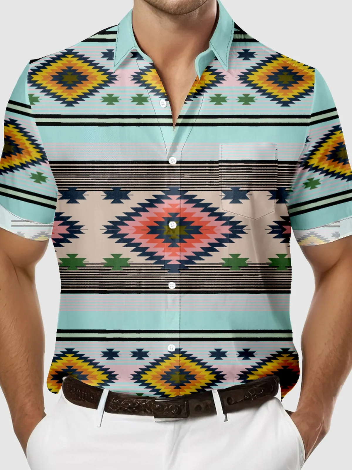 Men's Southwestern Geometric Pattern Short Sleeve Shirt sold by Eleven Oasis product image thumbnail 3