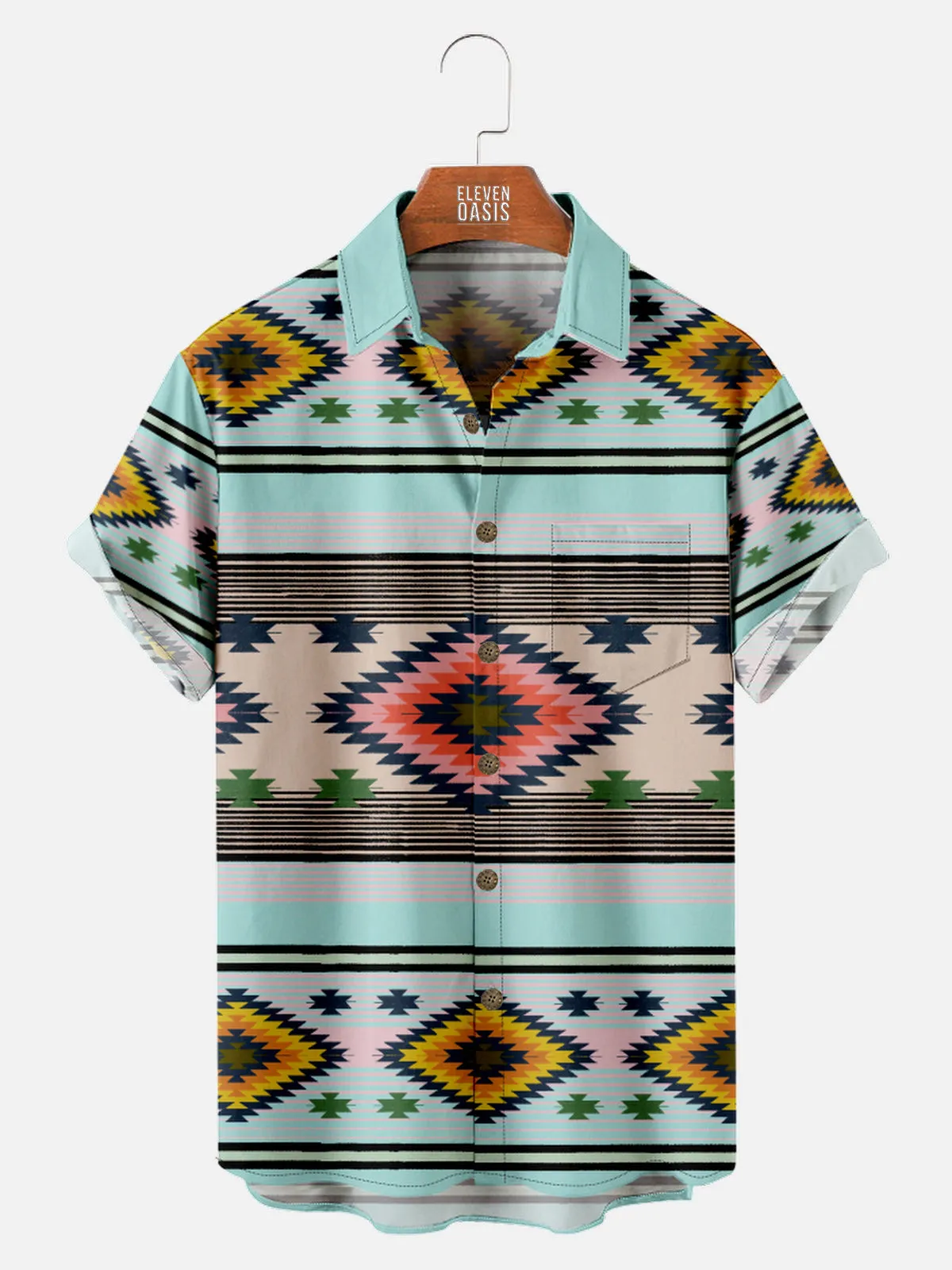 Men's Southwestern Geometric Pattern Short Sleeve Shirt sold by Eleven Oasis