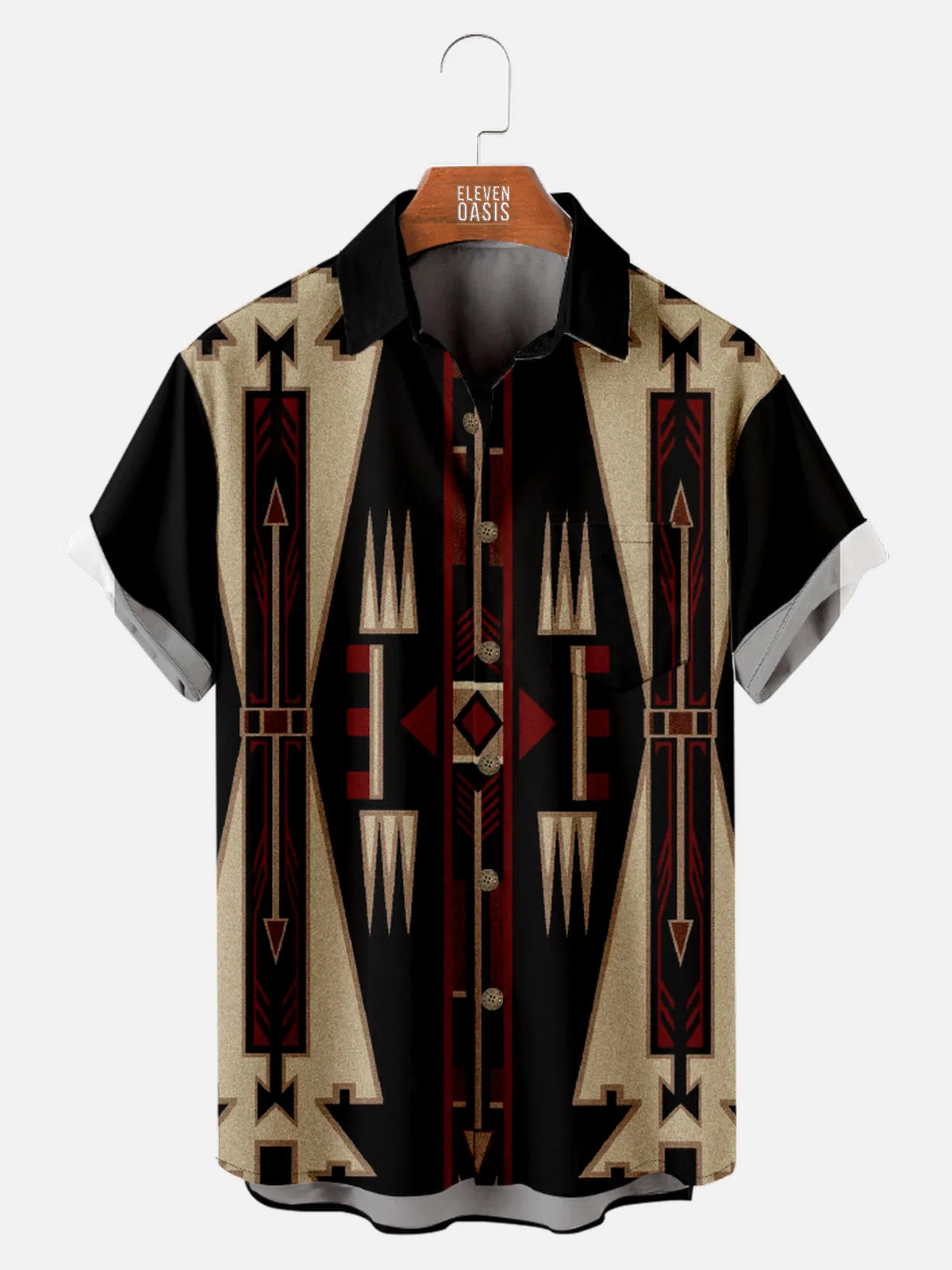 Men's Western Geometric Panel Short Sleeve Shirt sold by Eleven Oasis