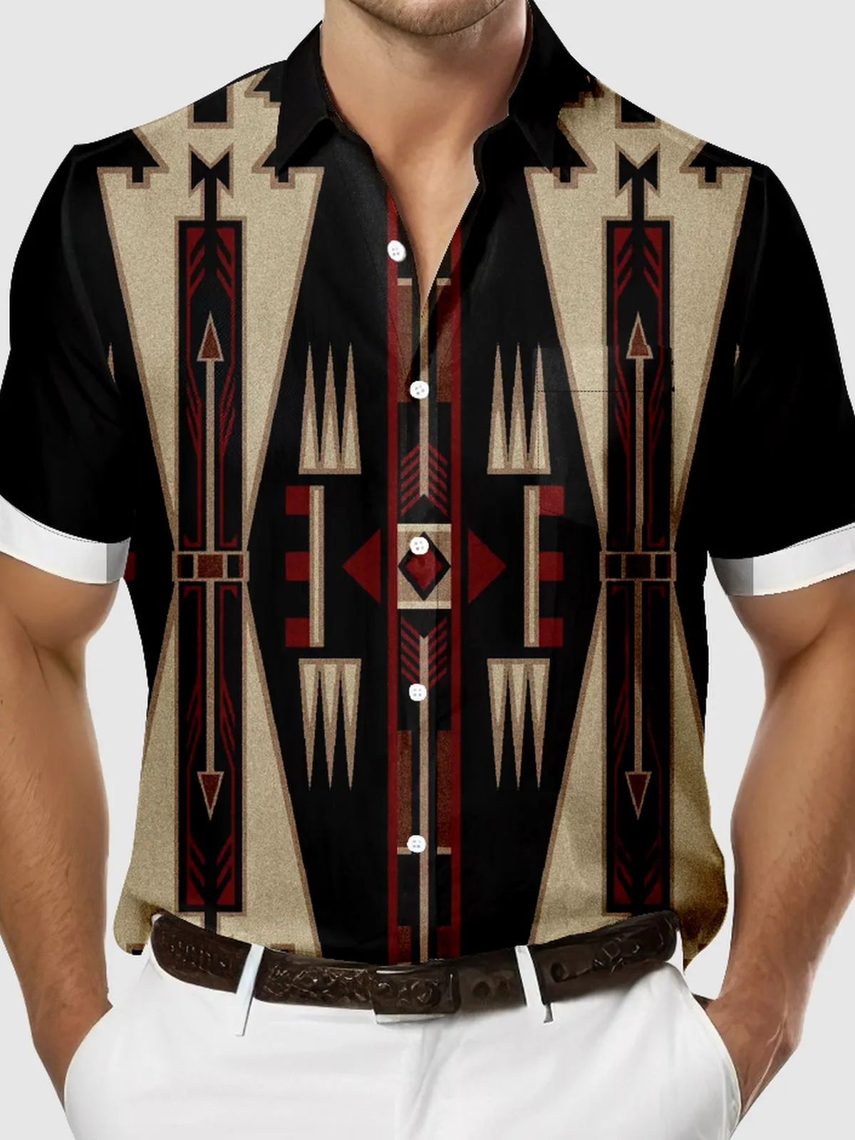 Men's Western Geometric Panel Short Sleeve Shirt sold by Eleven Oasis product image thumbnail 3