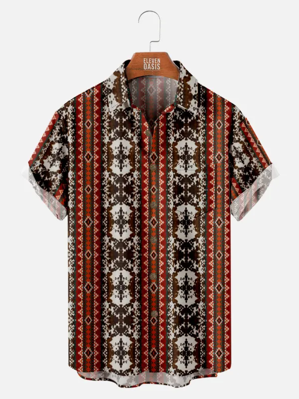 Men's Aztec Geometric Pattern Short Sleeve Shirt sold by Eleven Oasis