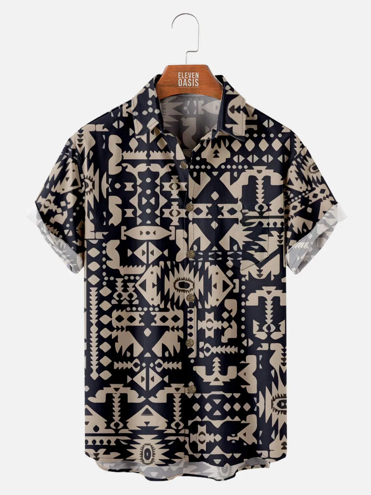 Men's Southwestern Tribal Geometric Short Sleeve Shirt sold by Eleven Oasis