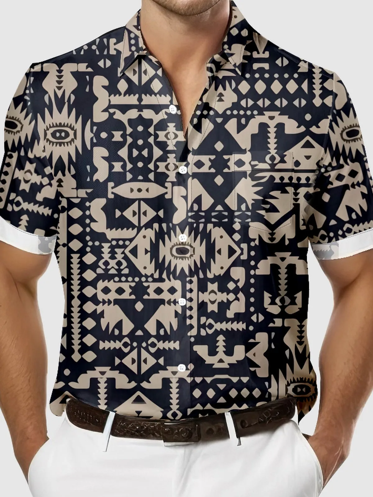 Men's Southwestern Tribal Geometric Short Sleeve Shirt sold by Eleven Oasis product image thumbnail 3