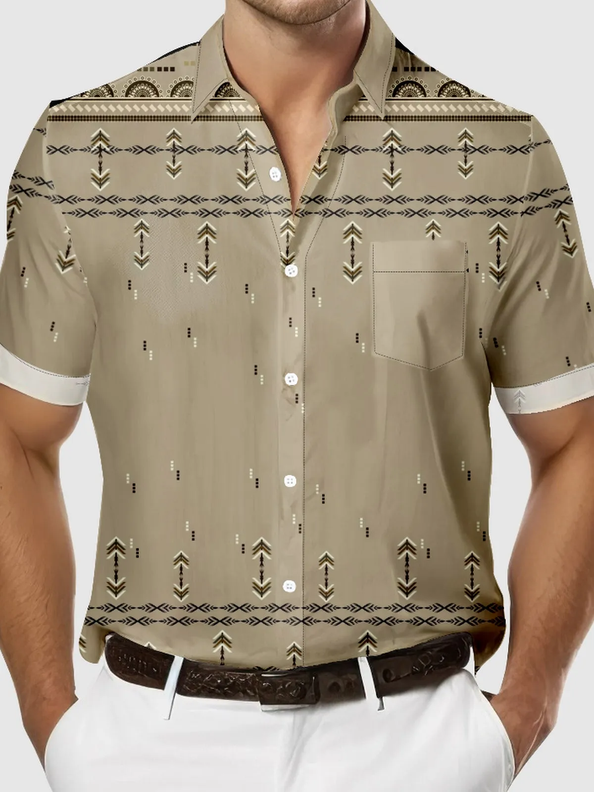 Men's Simple Aztec Print Everyday Short Sleeve Shirt sold by Eleven Oasis product image thumbnail 3