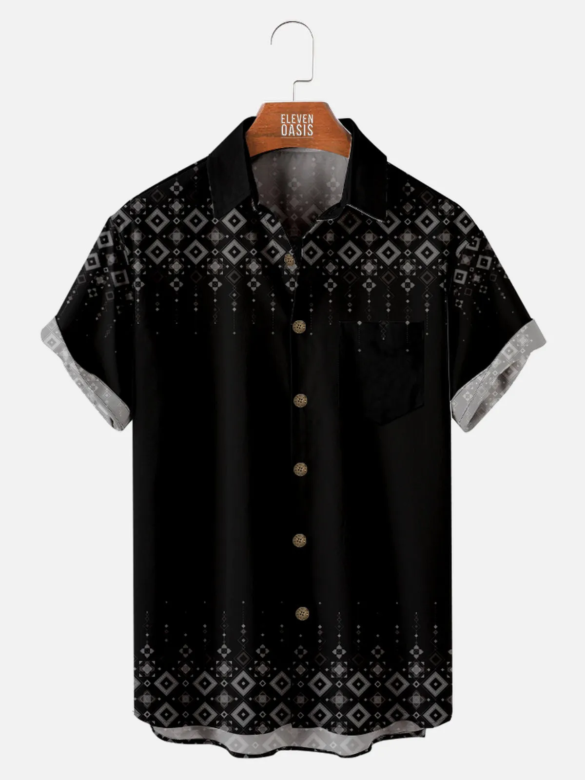 Men's Gradient Geometric Border Short Sleeve Shirt sold by Eleven Oasis