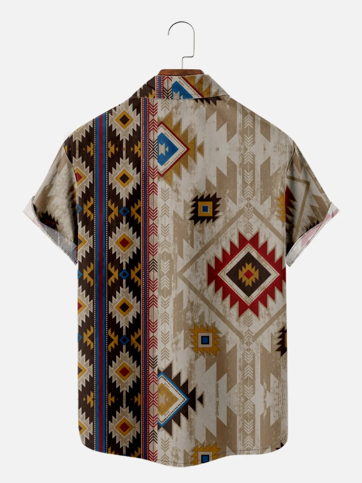 Men's Aztec Print Half and Half Design Short Sleeve Shirt sold by Eleven Oasis product image thumbnail 2