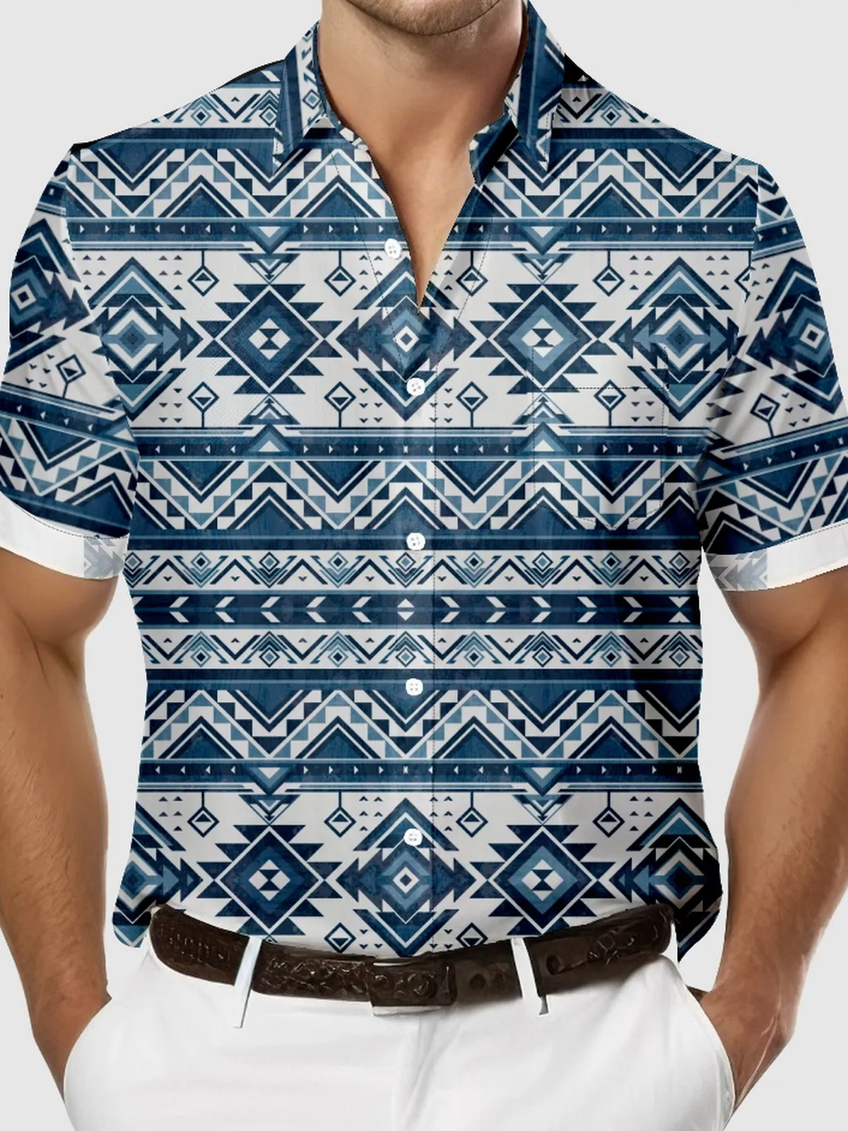 Men's Southwestern Geometric Pattern Short Sleeve Shirt sold by Eleven Oasis product image thumbnail 3